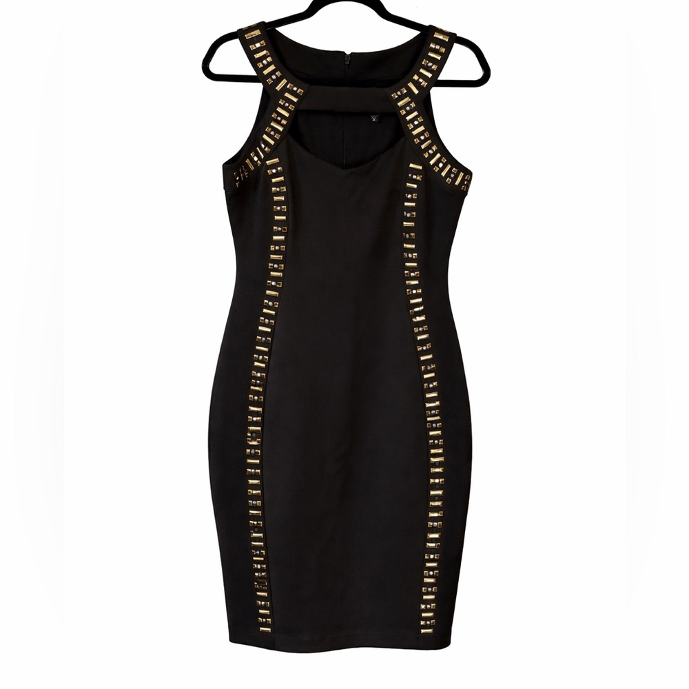 Melrose Chic Black Bodycon Dress Gold Stud Accents Size 10 Cocktail dress - Picture 2 of 9